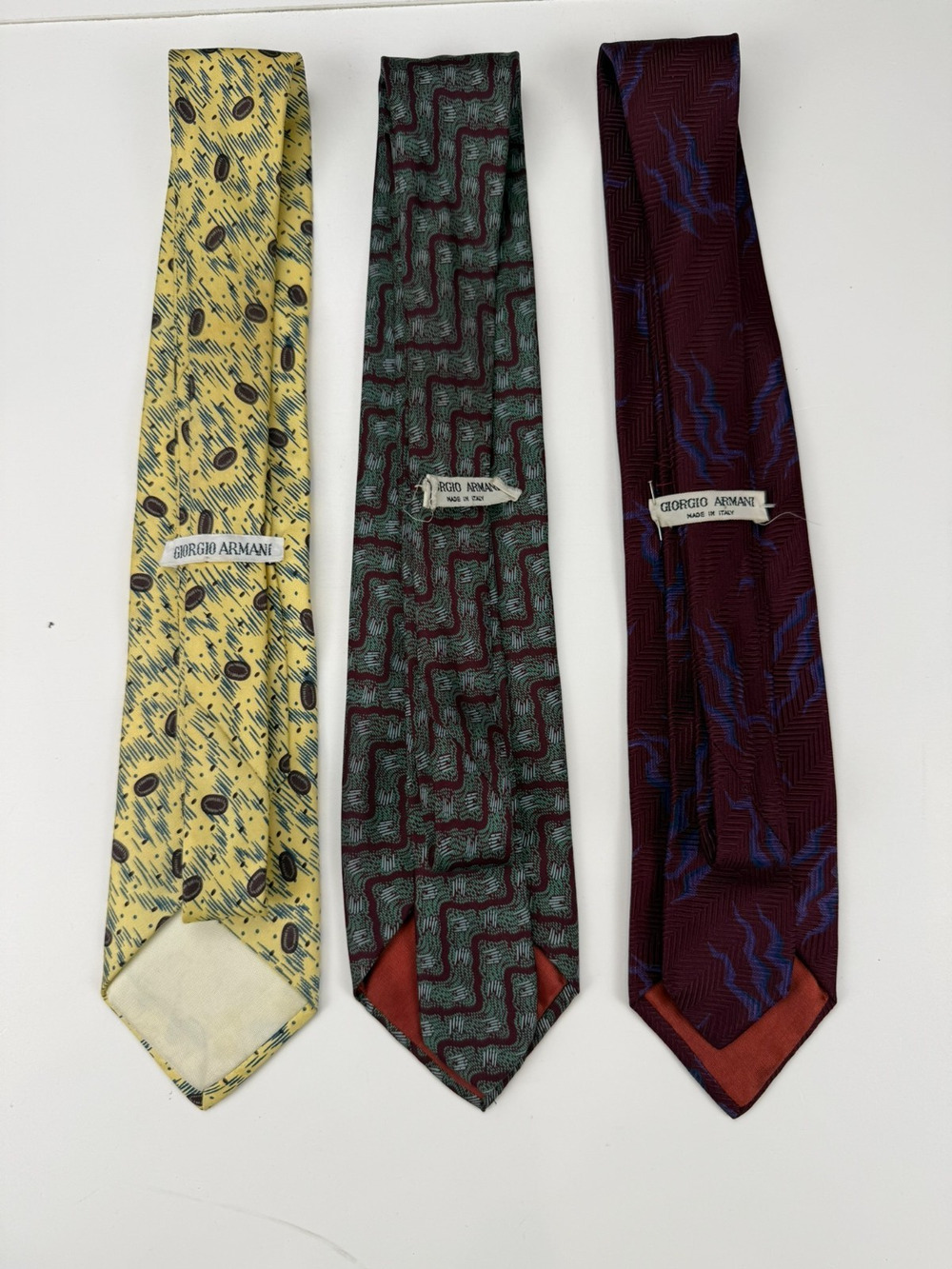 3 Giorgio Armani Mens Silk Ties Made Italy Vintage Abstract Geometric Lot